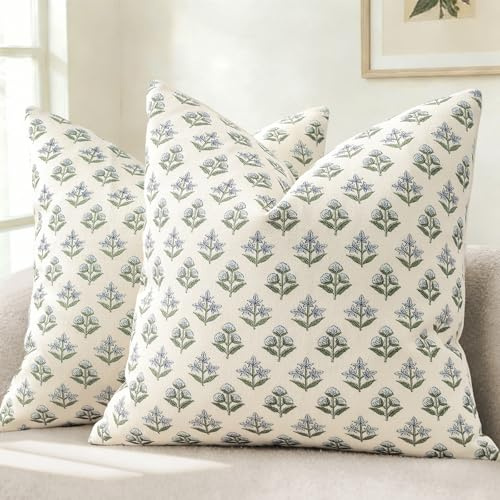 YCOLL Modernes Botanisches Vintage-Design Kissenbezug 60x60 2er Set Blumen Kissenbezüge, Sofakissen, Dekokissen für Sofa, Couch, Stuhl, Bett, Wohnzimmer Heimdekoration, Blaugrün