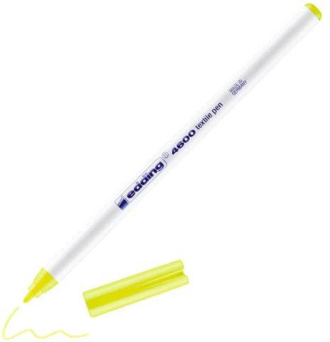 edding 4600 Textilstift - neon-gelb - 1 Stift - Rundspitze 1 mm - Textilstifte waschmaschinenfest (60 °C) zum Stoff bemalen - Stoffmalstift
