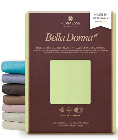 Bella Donna Jersey edles Spannbettlaken: blickdicht, glatt, kein Pilling | FORMESSE Farbe Limette; 90x190-100x220cm, bis 30cm; 97% Baumwollzwirn, 3% Elastan; Aloe vera&Arganöl, intensive Farben