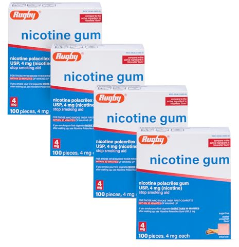 Rugby Polacrilex 4mg Nicotine Gum, Cinnamon Flavor, 100 Count (4-Pack)