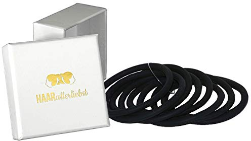 HAARallerliebst Silikon Haargummis ( 9 Stück | schwarz | 5cm ) inkl. Weisser Schachtel zur Aufbewahrung (Schachtelfarbe: Weiß)