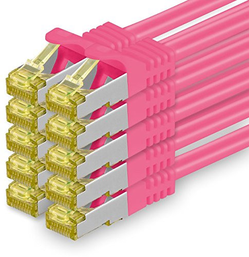 1aTTack.de Câble Réseau Cat7 Cat 7 10 GB/s SFTP - 10x 3,0m - RJ45 Ethernet LAN DSL Routeur Modem - Magenta