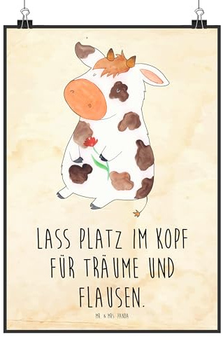 Mr. & Mrs. Panda Bild Kuh DIN A4 - Geschenk, Milch, Träume, Kunstdruck, Hof, wanddeko, Kühe, Bauernhof, drucke, Spruch, Wandbild, Plakat