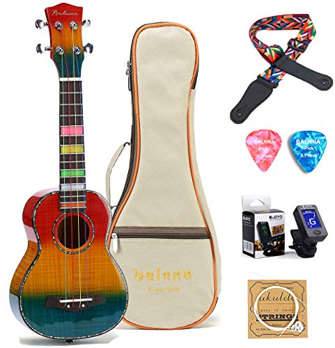 Ukulele 58.4 cm Hochglanz Konzert-Ukulele für Erwachsene und Anfänger, komplettes Hawaii-Ukulelen-Set mit Ukulelenetui, Ukulelen-Stimmgerät, Ukulelengurt, Ukulele extra Saiten und Plektren