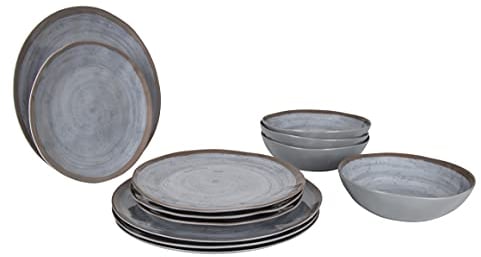 Bo-Camp Melamin Geschirr Set Halo Camping Essgeschirr Reise Picknick Teller Grau