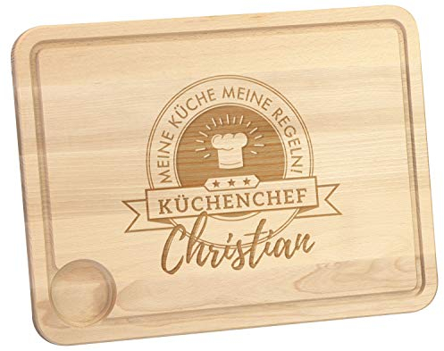 LAUBLUST Schneidebrett Koch-Mütze Motiv - Küchenbrett Personalisiert mit Wunschgravur - 40x30x2cm, Holz, Natur, FSC®