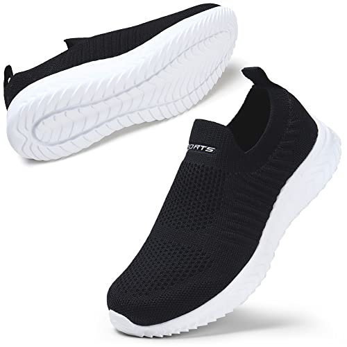 STQ Damen Bequen Slip on Wanderschuhe Fashion Bequeme Komfort Laufschuhe Atmungsaktive Outdoor Fitness Sneakers Schwarz Weiß 42 EU
