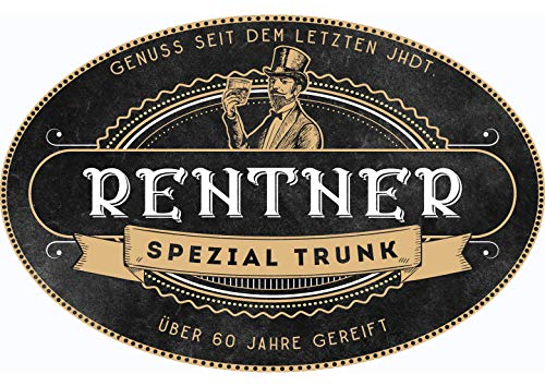 PICTALOO Flaschenetikett Rentner Spezialtrunk, Aufkleber, Etikett, oval, Vintage, Geschenk zum Renteneintritt, Abschiedsgeschenk Kollegen, Ruhestand, Rente