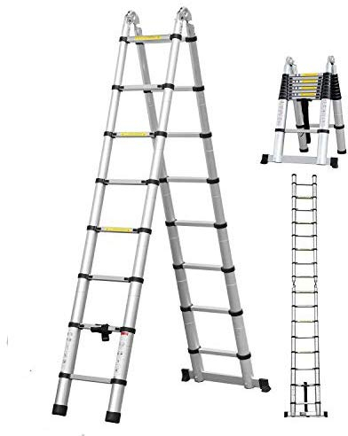 3.8M Aluminium Teleskopleiter Klappleiter Ausziehleiter Mehrzweckleiter -Maximale Belastbarkeit 150kg Leicht Zu Tragen (1.9m+1.9m)