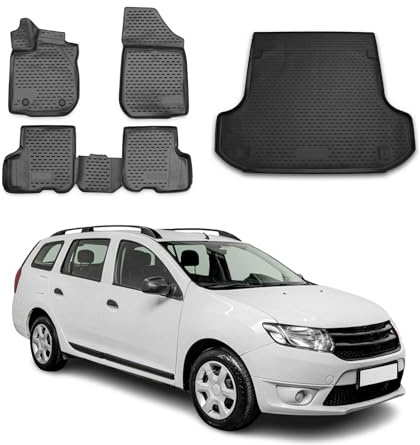 OMAC Fußmatten & Kofferraumwanne Set kompatibel mit Dacia Logan/MCV 2013-2016 TPE Schwarz