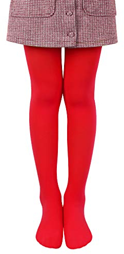 L&K-II Mädchen Ballett Strumpfhose Tanzstrumpfhose mit Fuß 80 DEN Blickdicht Mikrofaser Farbig 27251 Rot 122/128