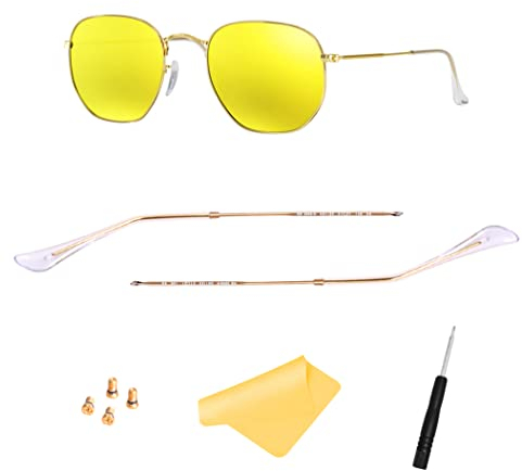 Ersatzbügel für Ray-Ban RB3447 RB3547N RB3548N RB3647N Sonnenbrille Brillen Wechselbügel, mit 4 Schrauben, 1 Schraubendrehe (gold&clear)