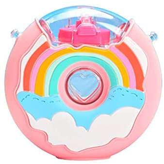 Yumira - Botella de agua con pajita, diseño de dibujos animados con forma de donuts, 380 ml, hervidor portátil para niños, niñas, senderismo, fitness
