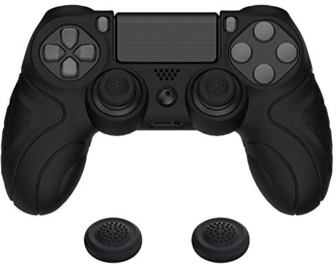 PlayVital Hülle für ps4 Controller,Case Zubehör Anti-Rutsche Schutzhülle Hülle ergonomische Griffe Skin,2 Stück Stick Kappen für Playstation 4 Slim Pro Controller(Guardian Edition,Schwarz)