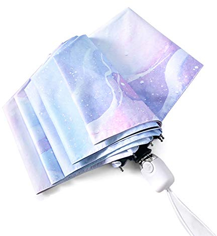 choedii Sonnenschirm, UV-Schutz, kompakt, tragbar, automatischer Sonnenschirm, Regenschirm, für Spaziergänge, Frauen, wasserdicht, zusammenklappbar, Nebel-Design, 27,9 cm, 0,4 kg, Violett