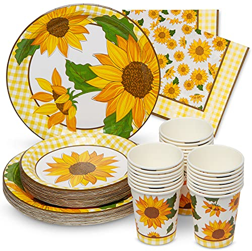 ROYAL BLUEBONNET Set di 24 piatti piani da 22,8 cm, piatti da insalata/dessert, tazze da 226,8 g, tovaglioli a 3 strati, giallo, per alimenti, usa e getta, 400 g/m²