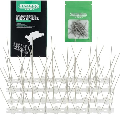 Satargo Pinchos de acero inoxidable para palomas, disuasorio de pájaros para techos y ventanas, picos de valla para anticuervos, gaviotas y pájaros pequeños, repelente de 2,5 m