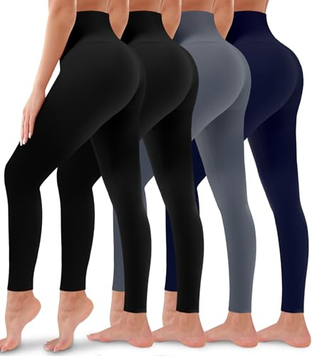 Bluemaple 4 Stück Leggings für Frauen Butt Lift Hohe Taille Bauchkontrolle No See Through Yoga Hosen Workout Laufen Leggings, Sortiment09, Large-X-Large