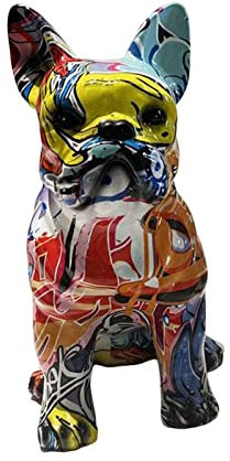 F Fityle Figurines De Graffiti, Animal Ornement, Statue De Chien pour Décoration, Multicolore Graffiti Art Statue Résine Sculpture Animal pour Table De Chevet, Cheminée, Pelouse, Jardin, Belvédère