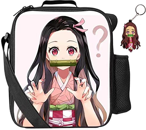SPIRTUDE Anime Kamado Nezuko Lunch Box mit Schlüsselanhänger, wasserdichte Kühltasche, Reise, tragbare Lagerung, wiederverwendbare Crossbody Tasche für Mädchen und Jungen (Nezuko)