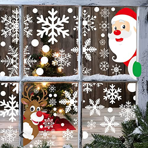 Lot de 406 autocollants de fenêtre de Noël pour fenêtres en verre, 8 feuilles de décalcomanies de Noël, flocons de neige, décorations de Noël pour enfants, décorations d'hiver au pays des merveilles