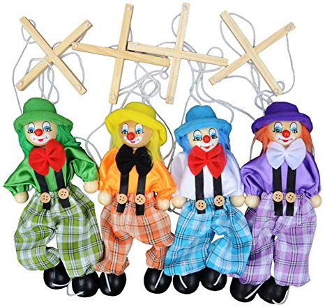 Acaino 4 Stück Clown Puppe, Clownpuppe aus Holz, interaktives Spielzeug für Kinder Geschenk