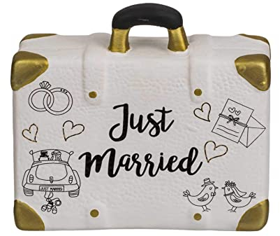 Seaside No.64 - Spardose Just Married als Gepäckstück aus Keramik - Hochzeitsgeschenk zum Mitnehmen in die Flitterwochen - Sammelbox für Geldspenden zur Vermählung - Dekoobjekt zum Sammeln (Koffer)