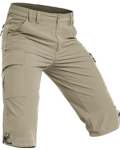 Wespornow 3/4 Kurze-Hosen-Herren Bermuda-Cargo-Outdoor-Shorts Wasserdicht Cargohose Wanderhose Stretch Trekkinghose Sporthose Fahrradhose Lang MTB Sommer für Männer (Salbeigrün, 3XL)