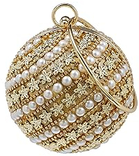 CORIOS Damen Strass Abendtasche Runde Kugel Clutch Tasche Diamant Schultertasche Abnehmbarer Kette Handtasche Perle Umhängetasche Klein Tasche für Hochzeit Abendparty Tanzparty Bankett Gold