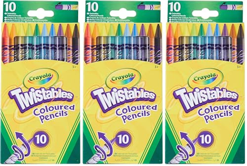 CRAYOLA Twistables Colouring Pencils, Simply Twist for More Colouring Fun - No Need to Sharpen, Ideal for Kids Aged 3+, Assorted Colours, 10 Count (Pack of 3)