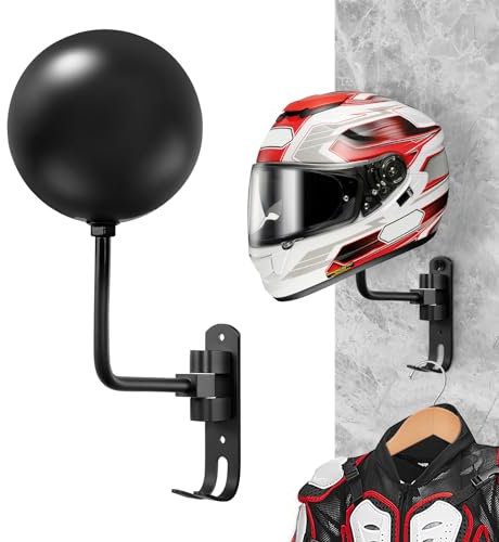 LIFEJXWEN Helmet Stand Wall Mounted, 180° Rotation Motorbike Helmet Display Rack, Standing Space Aluminum Helmet Stand Hat Holder With Hook Motorcycle Helmet Holder for Coats Hats Key