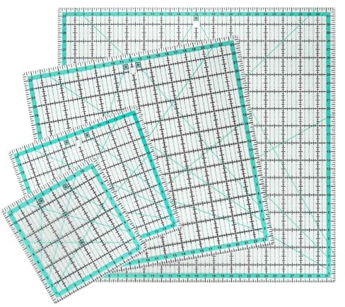 MANUFORE Lot de Règle Patchwork Carrée 4 Pièces (32cm/ 24cm/ 16cm/12cm) Règle Métrique de Couture transparente en Acrylique Outil De Quilting Antidérapant DIY