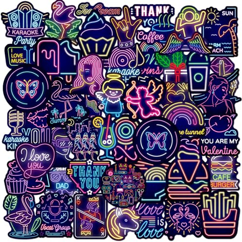 100 Stück Vinyl Sticker, Neon-Graffiti Sticker Cool, Kreative Persönlichkeit Skateboard Sticker, Sticker Wasserfest für Laptop Handy Vision Board Scrapbooking Tagebuch Mappen
