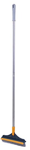 Escoba de limpieza, cepillo para juntas, cepillo para escoba con rotación de 45 grados con mango largo de acero inoxidable, escoba para interiores con diseño de raspador, juego de recogedor para