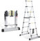 Fiqops Scala telescopica 1,7 m + 2,0 m, 5 + 6 livelli telaio ad A, carico massimo 150 kg/330 libbre, scala allungabile in alluminio per riparazioni di tetto, dimensioni piegate 65 cm
