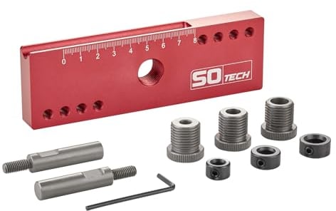 SOTECH Bohrschablone 145 x 15 x 45 mm für zentriertes Bohren am Korpus von 6/8/10 mm, für Push to Open Türdämpfer geeignet, Bohrlehre mit Tragekoffer