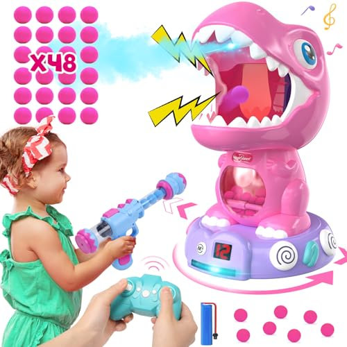Eaglestone Remote Control Dinosaur Shooting Toys for Boys & Girls Age 2+, Electronic Moveable Shoot Game with Spray, Auto Scoring, Light & Sounds, Party Favors, Carnival Games