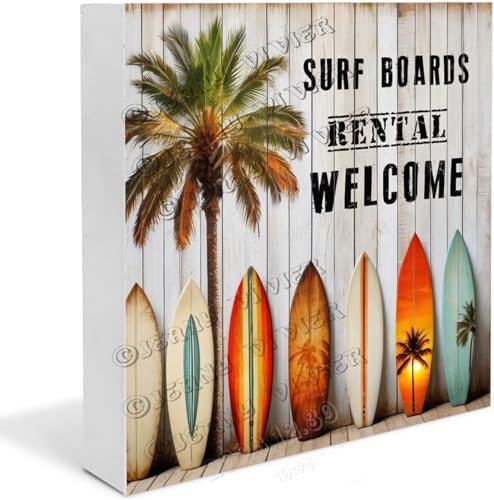 Surfbrett-Holz-Schild, Surf-Geschenke für Kollegen, lustige Garagendekoration, Regal-Dekor für Männer, Büro, Schreibtisch, Tafelaufsatz, Holzblock-Schilder für Regal, Schreibtischdekoration, 17,8 x