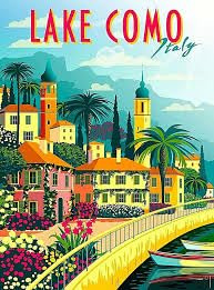Comer See - Vintage Tourismus Poster - Kühlschrankmagnet 9 x 6 cm