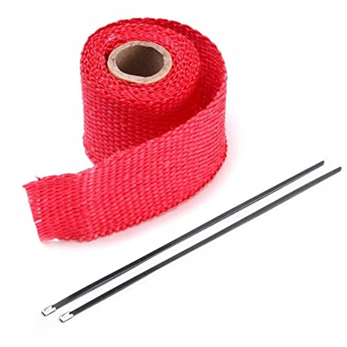 WANGZEYU Hitzeschutzband 1M Rolle Auto Motorrad Auspuffkrümmer Rohrisolierung Wärmewickelband mit 2 Kabelbindern 8 Farben for Moto Auto Zubehör Auspuff Dichtband (Color : RED)