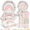 YIMAKJ Babyparty Deko Junge Mädchen Partygeschirr Set, Regenbogen Deko, Baby Shower Deko Mit Papier Teller Becher Servietten Strohhalme Für Baby Shower Geburtstag, Babyshowerparty Deko(10 Gäste）