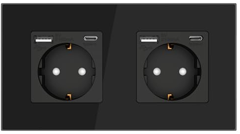 PULSAR Steckdose Mit 2x USB-C 2x USB-A Schnell-Ladegerät, Standard Schuko 16A 2 Fach Unterputz, Intelligente Erkennung Wandsteckdose Doppelsteckdose Quick Charge Für Büro Zuhause