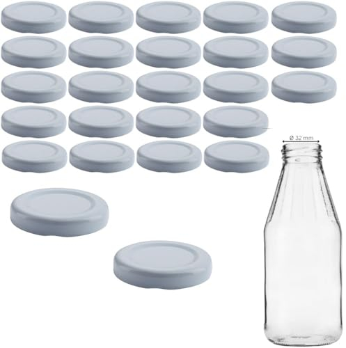 mikken 25 Deckel TO43 4,5 cm für Glasflaschen Twist-Off Ersatzdeckel Schraubdeckel für Milchflaschen und Saftflaschen Farbe weiss