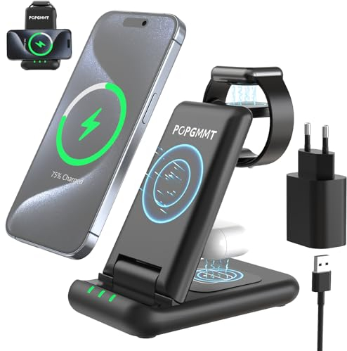 3 in 1 Ladestation Kabelloses Ladegerät für Apple,18W Faltbarer Induktive Wireless Charger für iPhone 15/14/13/12/11/Pro/Max/XS/XR/X/8/Plus, iWatch Ultra 9/8/7/6/SE/5/4/3/2 & Air Pods 2/3 Pro