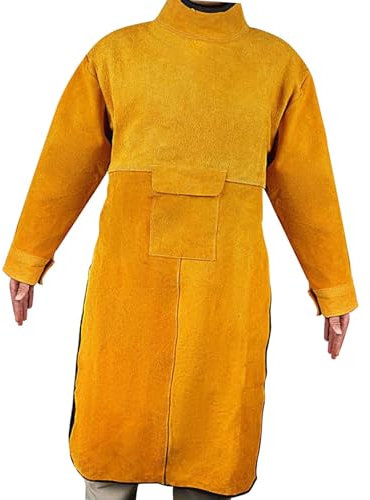 HGZLQKD Welding Apron with Sleeve, Welding Jacket Work Apron Adjustable Belt Welder Protective Clothes Weld Coat for Men Women Garage, Length 105cm