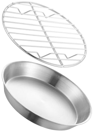 CIYODO Runde Edelstahl Grillplatte aus 304 mit Separater Öl Wasser Trennung Einfach zu Reinigen für Hausgebrauch Praktisches Grillzubehör in Silber