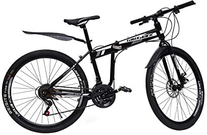 Loohacp 26 Zoll Erwachsene Mountainbike Klappfahrrad Mit 21-Gang-Schaltung Und HöHenverstellbarem Sattel Und Lenker FüR Outdoor-Reiten – Mountainbike-, MTB- Und Rennrad (Schwarz und Weiß)