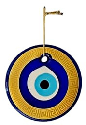 MYSTIC JEWELS Amulett Türkisches Auge, 13 cm, Glas mit goldenem Rahmen und griechischem Design, hängende Dekoration mit Seil, Geschenkbox im Lieferumfang enthalten