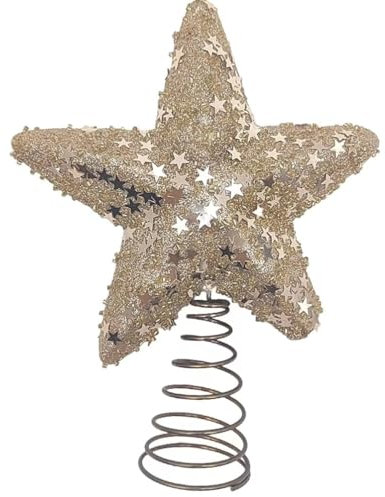 Lmlliang 1 puntale per albero di Natale a forma di stella glitterata, stella brillante, decorazione natalizia e decorazioni stagionali, 18 x 14,5 cm, champagne
