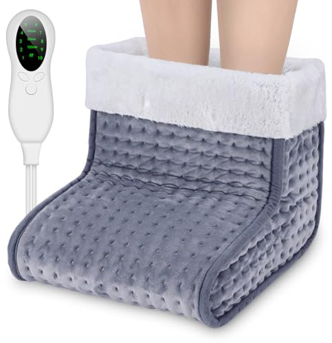 Biutee Foot Warmer with 10 Temperature Levels, Electric Feet Warmer for Cold Feet with Washable Inner Lining, Fast Heating from 30℃ to 60℃, Electric Heater with Timing Settings, Grey